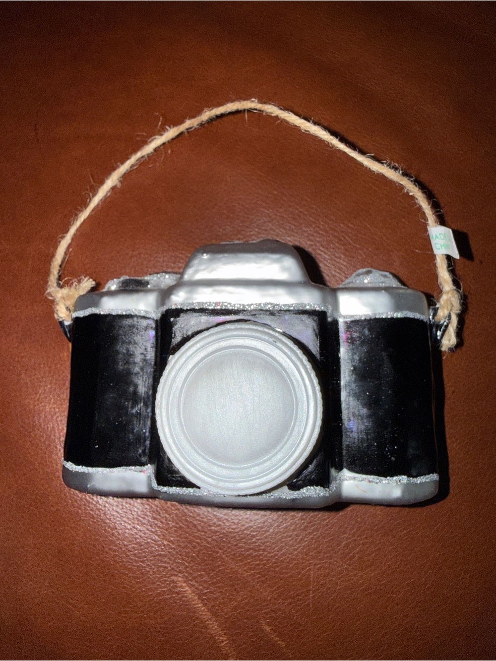 Vintage-Style Decorative Camera Ornament - Black and Silver